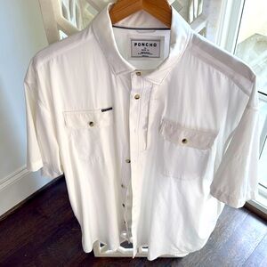White Short-Sleeved PONCHO Casual Button Down Shirt